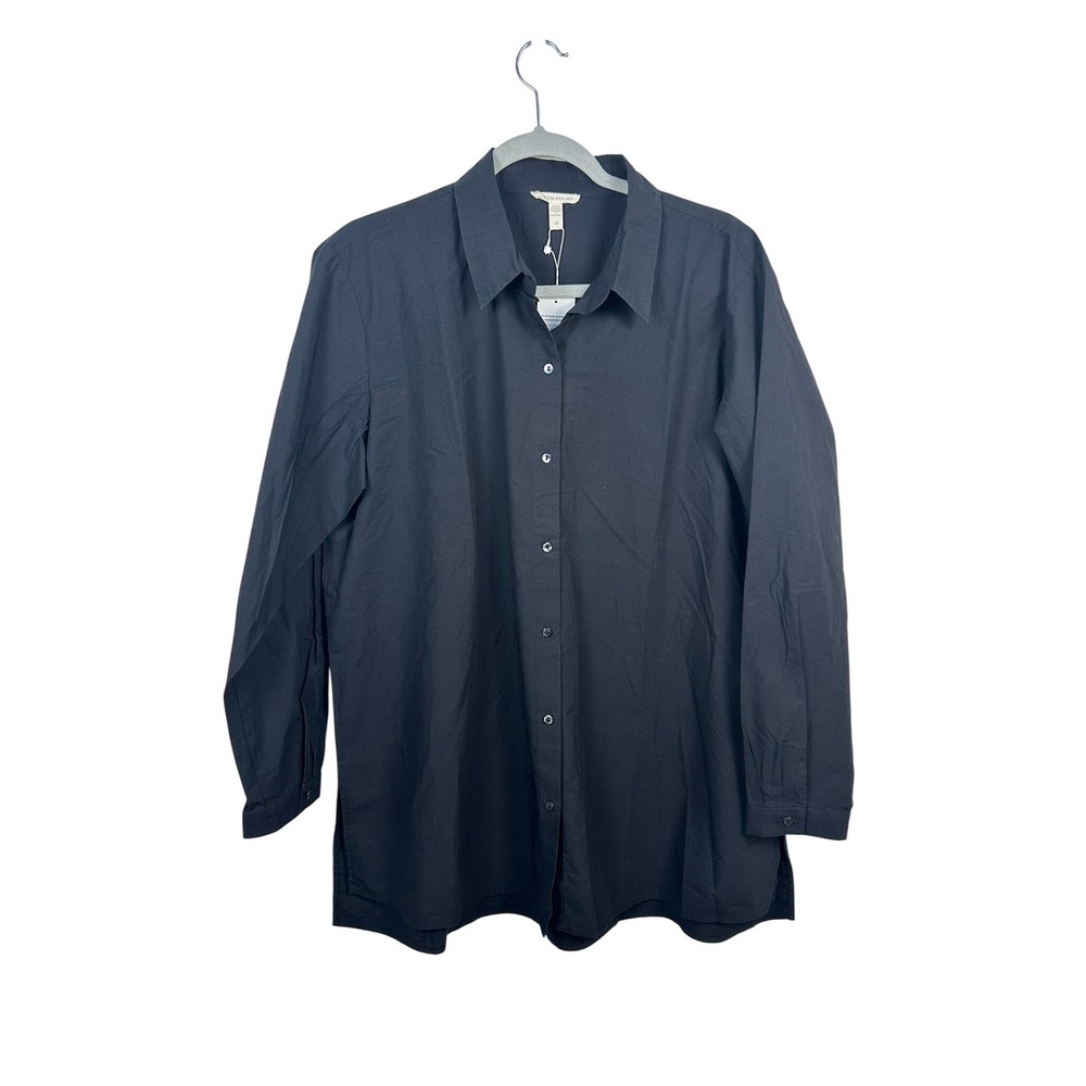 Eileen Fisher Button Down Women Large Black NWT Organic Cotton Shirt
